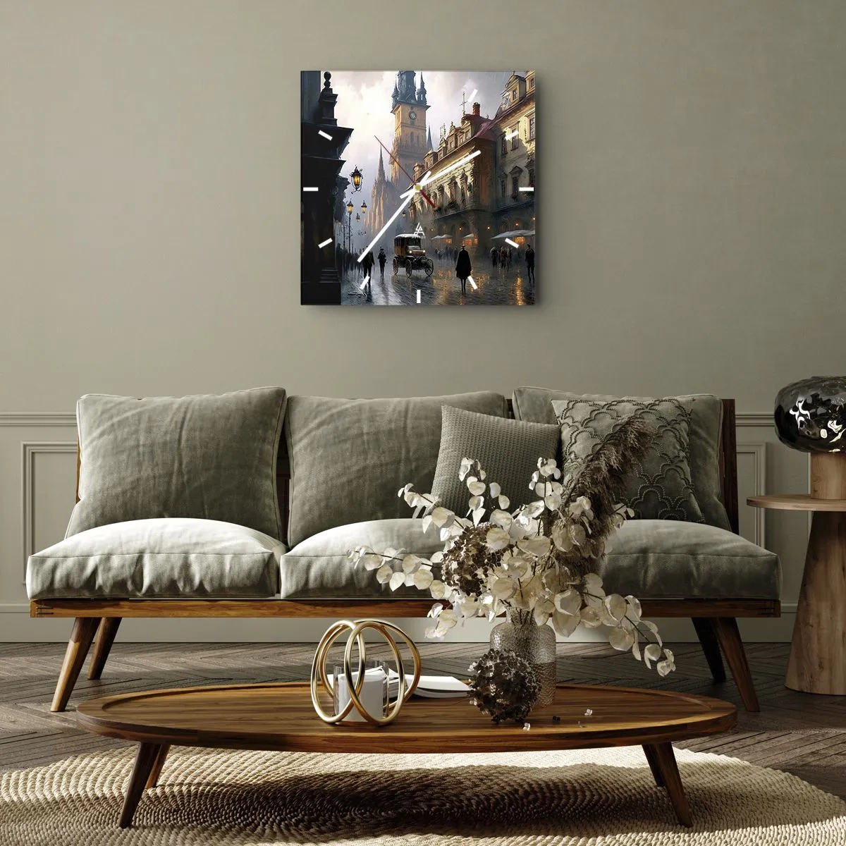 Orologio da parete - Orologio in Vetro - Scena di strada serale con architettura storica - 30x30cm - Il fascino delle sere di Praga - Decorazione murale moderna per soggiorno e camera da letto ARTTOR