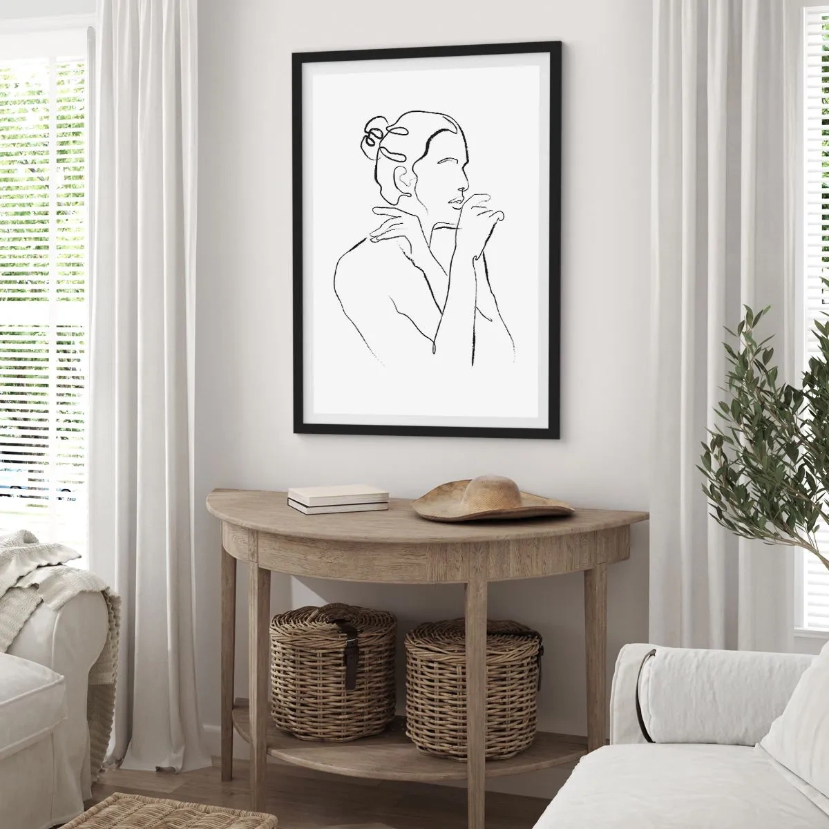 Poster in cornice nera - Linea minimalista di una silhouette femminile su uno sfondo bianco - 50x70cm - Nudo: mistero sensuale - Decorazione murale moderna per soggiorno e camera da letto ARTTOR