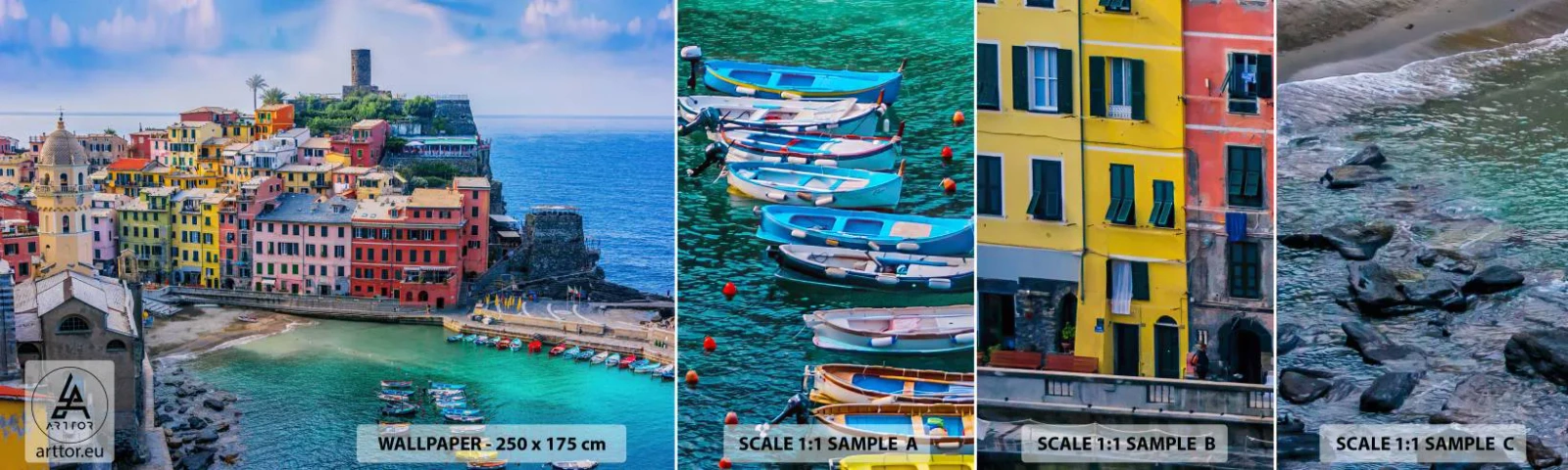 Campione Di Fotomurale Standard Eco - Magica cittadina mediterranea - Liguria, Città, Italia - 100x30 cm