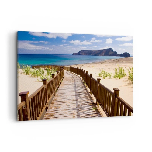 Quadro su tela - Stampe su Tela - Sentiero in legno che conduce alla spiaggia con vista sull'oceano - 120x80cm - Portami alle isole fortunate - Decorazione murale moderna per soggiorno e camera da letto ARTTOR