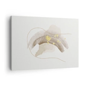 Quadro su tela - Stampe su Tela - Una composizione astratta nei toni del beige e dell'oro. - 70x50cm - Incontro nello spazio - Decorazione murale moderna per soggiorno e camera da letto ARTTOR
