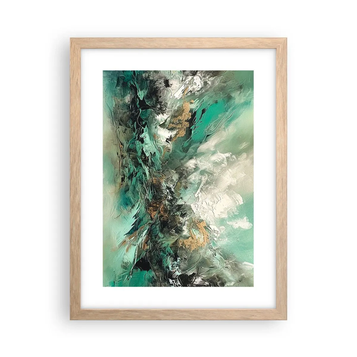 Poster in cornice rovere chiaro - Frangente nero e smeraldo - 30x40 cm
