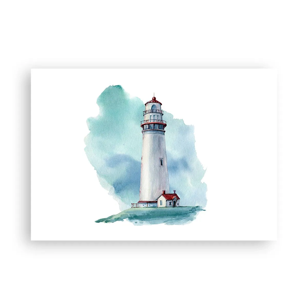 Poster - Un faro su uno sfondo blu acquerello - 100x70cm - Il mite amico del blu - Decorazione murale moderna per soggiorno e camera da letto ARTTOR
