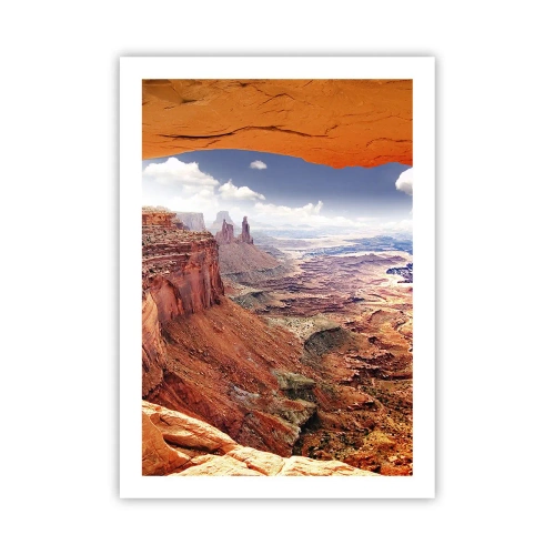 Poster - Vista del canyon con rocce rosse e cielo blu - 50x70cm - Scolpiti dalla natura - Decorazione murale moderna per soggiorno e camera da letto ARTTOR