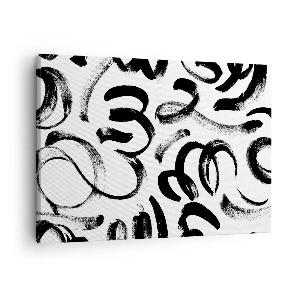 Quadro su tela - Stampe su Tela - Pennellate astratte nere su sfondo bianco - 70x50cm - Nero su bianco - Decorazione murale moderna per soggiorno e camera da letto ARTTOR