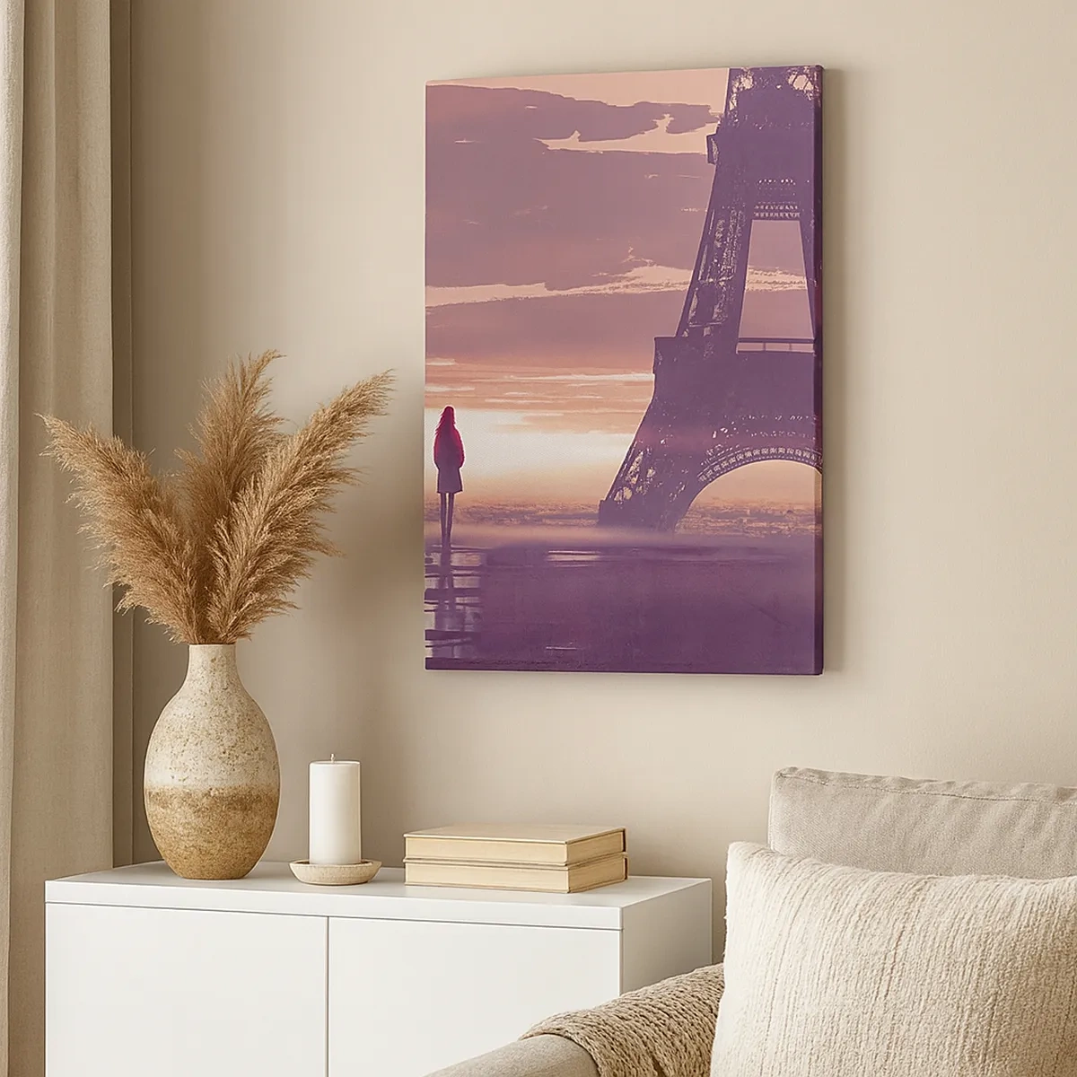 Quadro su tela - Stampe su Tela - Una figura che guarda la Torre Eiffel alla luce del sole al tramonto - 50x70cm - Solo loro due - Decorazione murale moderna per soggiorno e camera da letto ARTTOR