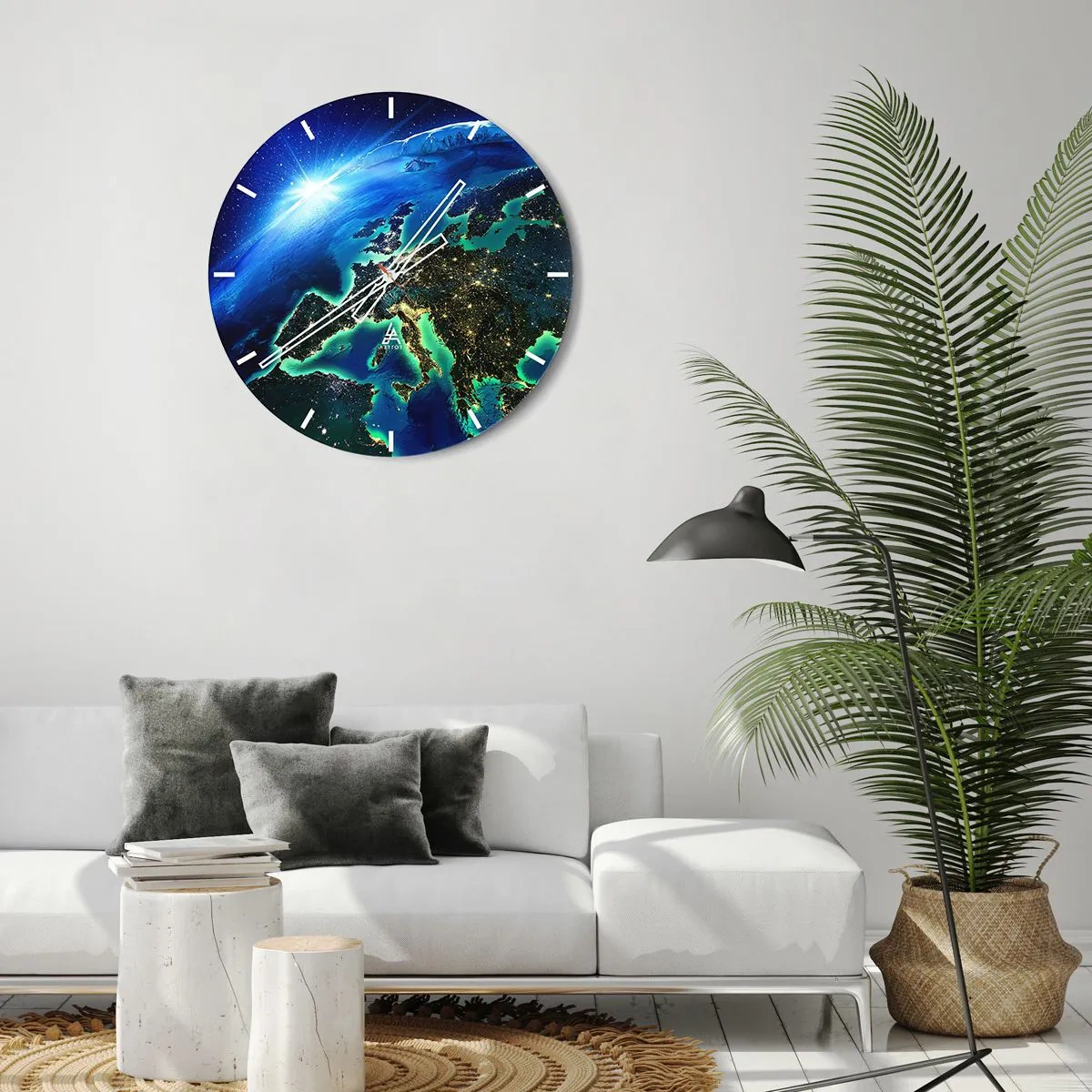 Orologio da parete - Orologio in Vetro - Vista della Terra dallo spazio con le città illuminate - 30x30cm - L'Europa scintillante - Decorazione murale moderna per soggiorno, cucina e camera da letto ARTTOR