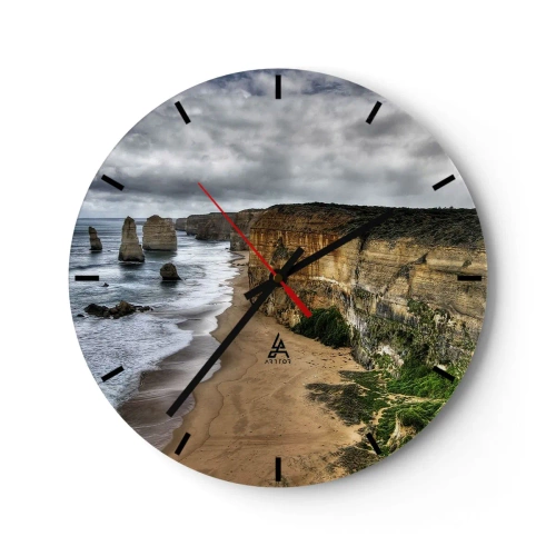 Orologio da parete - Orologio in Vetro - Costa con scogliere e una spiaggia - 30x30cm - Bellezza selvatica - Decorazione murale moderna per soggiorno, cucina e camera da letto ARTTOR