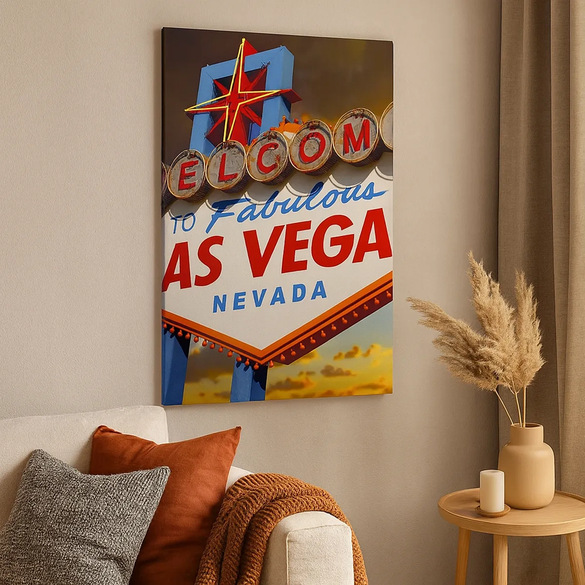 Quadro su tela - Stampe su Tela - Il famoso cartello Welcome to Fabulous Las Vegas al tramonto - 50x70cm - Cercando la fortuna - Decorazione murale moderna per soggiorno e camera da letto ARTTOR