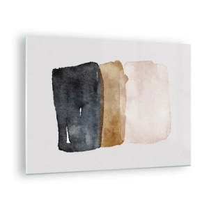 Quadro su vetro - Macchie astratte nei toni del nero, marrone e beige - 70x50cm - Composizione di colori della terra - Decorazione murale moderna per soggiorno e camera da letto ARTTOR
