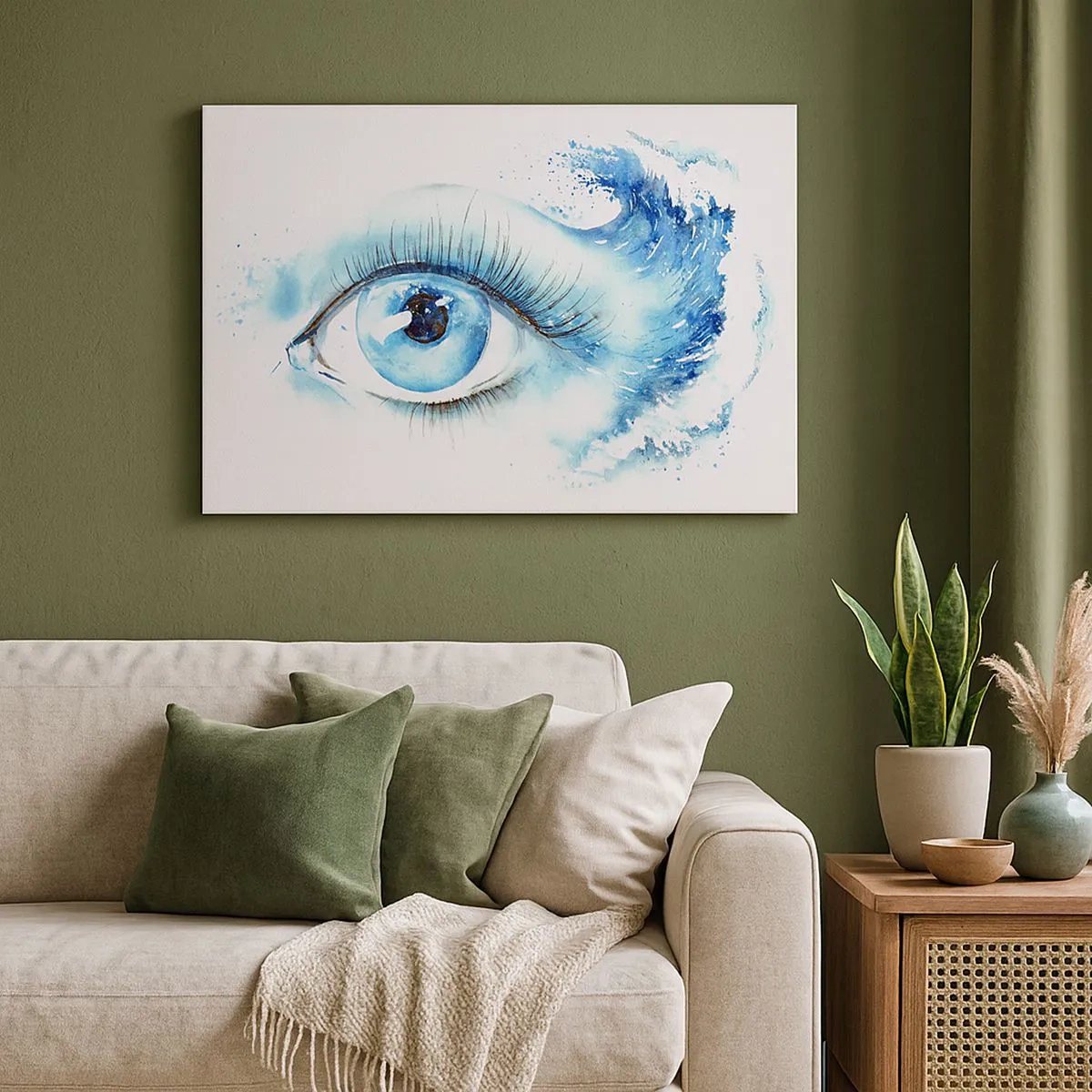 Quadro su tela - Stampe su Tela - Acquerello artistico di un occhio con un'onda dinamica - 70x50cm - Immergersi nell'azzurro dello sguardo - Decorazione murale moderna per soggiorno e camera da letto ARTTOR