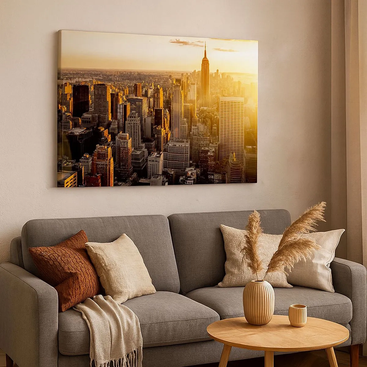 Quadro su tela - Stampe su Tela - Skyline di New York City al tramonto con vista sull'Empire State Building - 70x50cm - Crescere al sole - Decorazione murale moderna per soggiorno e camera da letto ARTTOR