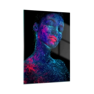 Quadro su vetro - Ritratto di una donna con body painting fluorescente - 50x70cm - Nella polvere di stelle - Decorazione murale moderna per soggiorno e camera da letto ARTTOR