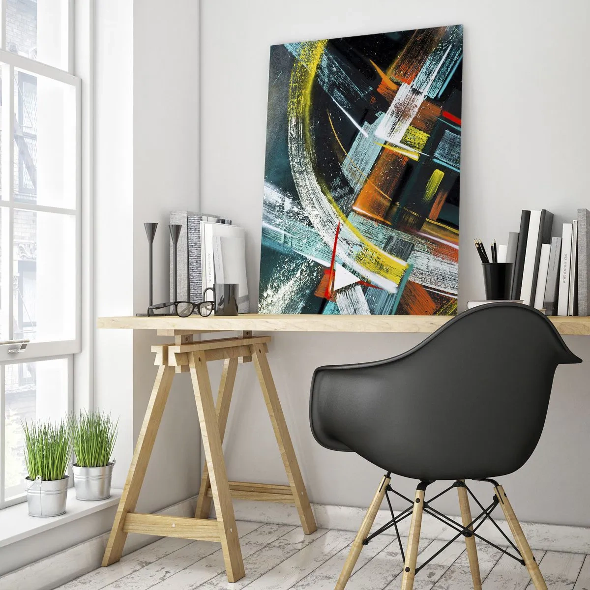 Quadro su vetro - Pennellate astratte colorate - 80x120cm - L'energia del movimento - Decorazione murale moderna per soggiorno e camera da letto ARTTOR