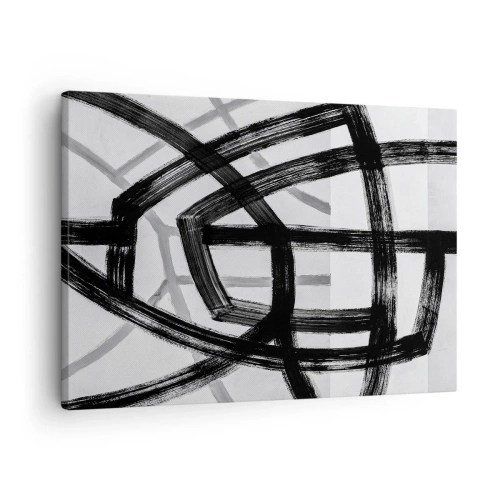 Quadro su tela - Stampe su Tela - Linee astratte in bianco e nero che si intersecano su uno sfondo chiaro - 70x50cm - Costruendo la profondità - Decorazione murale moderna per soggiorno e camera da letto ARTTOR