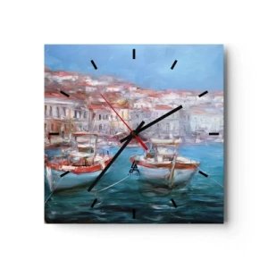 Orologio da parete - Orologio in Vetro - Barche in una pittoresca baia italiana - 30x30cm - Golfo italiano - Decorazione murale moderna per soggiorno e camera da letto ARTTOR