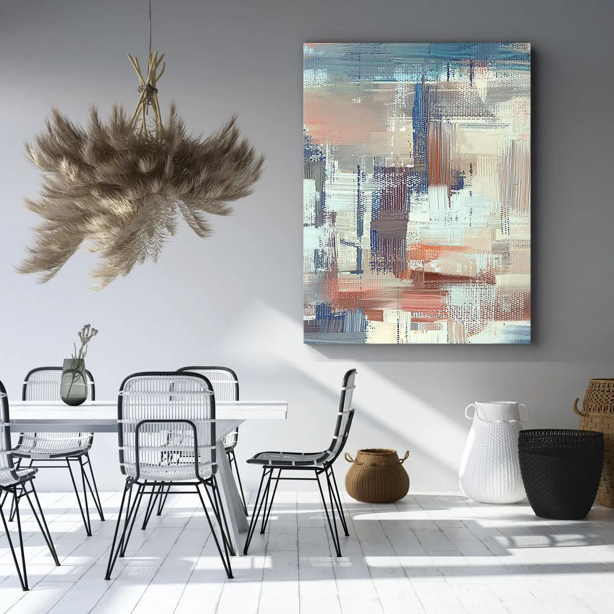 Quadro su tela - Stampe su Tela - Composizione astratta nei toni del blu e del beige - 70x100cm - Arrivando alla luce - Decorazione murale moderna per soggiorno e camera da letto ARTTOR
