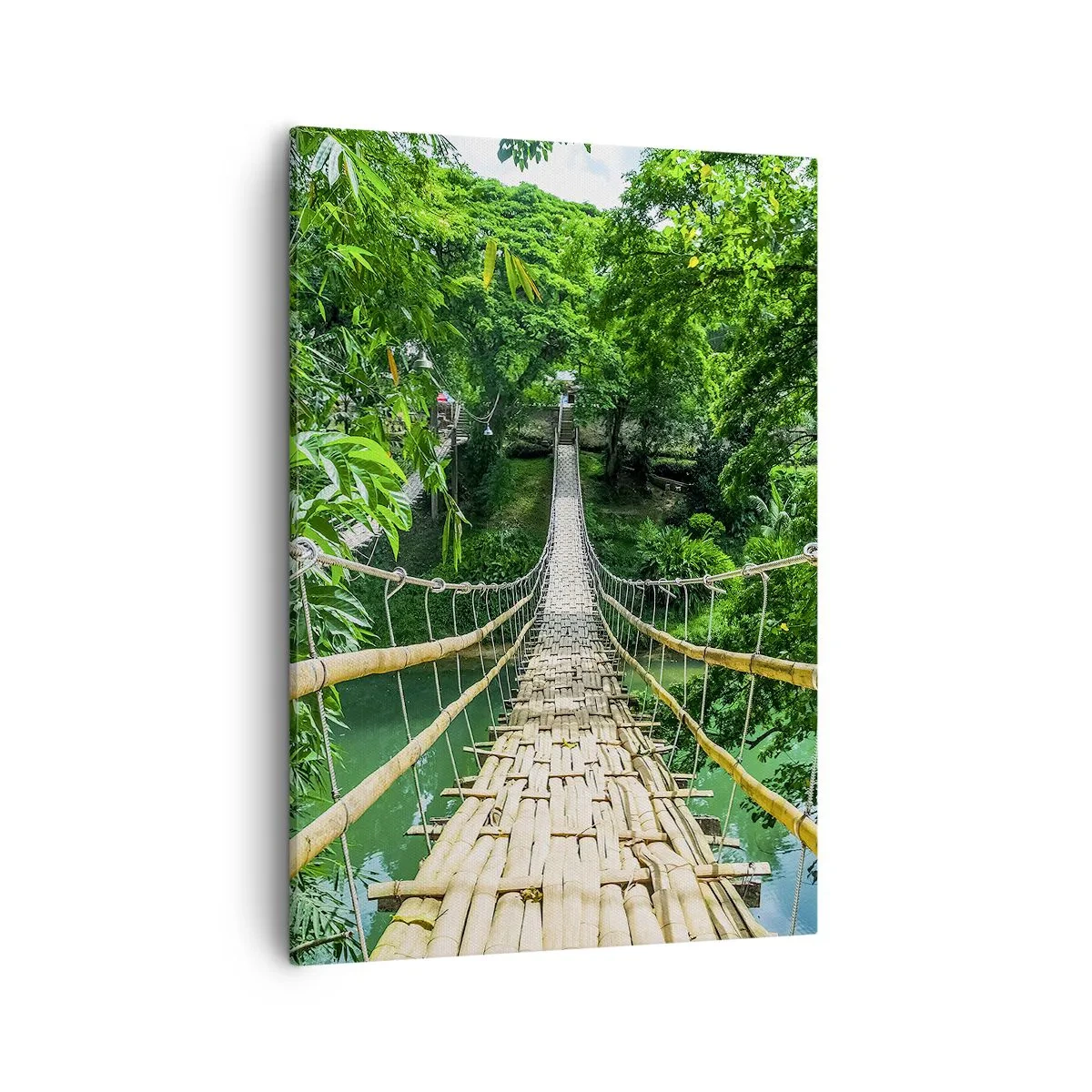 Quadro su tela - Stampe su Tela - Un ponte sospeso di bambù immerso nel verde - 50x70cm - Ponte sospeso sopra il verde - Decorazione murale moderna per soggiorno e camera da letto ARTTOR