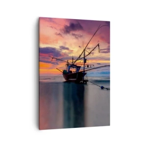 Quadro su tela - Stampe su Tela - Una barca da pesca sullo sfondo di un tramonto colorato - 50x70cm - Sera esotica - Decorazione murale moderna per soggiorno e camera da letto ARTTOR