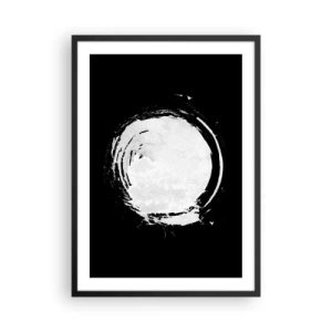 Poster in cornice nera - Forma circolare astratta bianca su sfondo nero - 50x70cm - Una buona soluzione - Decorazione murale moderna per soggiorno e camera da letto ARTTOR
