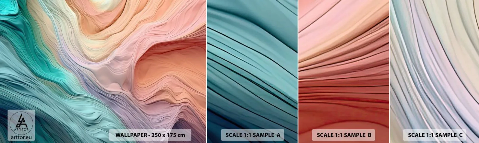 Campione di Fotomurale Adesivo Deluxe Sticker - Onda arcobaleno - Pastelli, Astrazione, Struttura - 100x30 cm