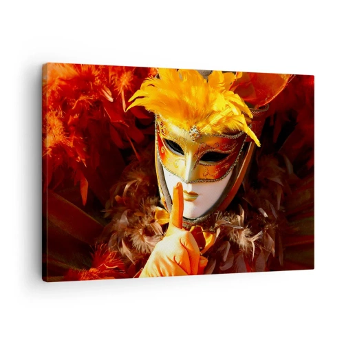 Quadro su tela - Stampe su Tela - Maschera di Carnevale nei toni dell'oro e dell'arancione - 70x50cm - Il mistero è parte del gioco - Decorazione murale moderna per soggiorno e camera da letto ARTTOR