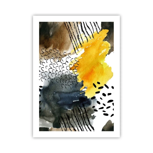 Poster - Composizione astratta nei toni del giallo e del nero - 50x70cm - L'incontro degli elementi - Decorazione murale moderna per soggiorno e camera da letto ARTTOR