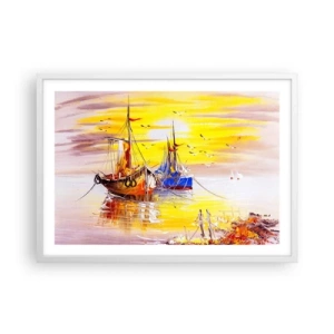 Poster in cornice bianca - Meritato riposo nel porto - 70x50 cm