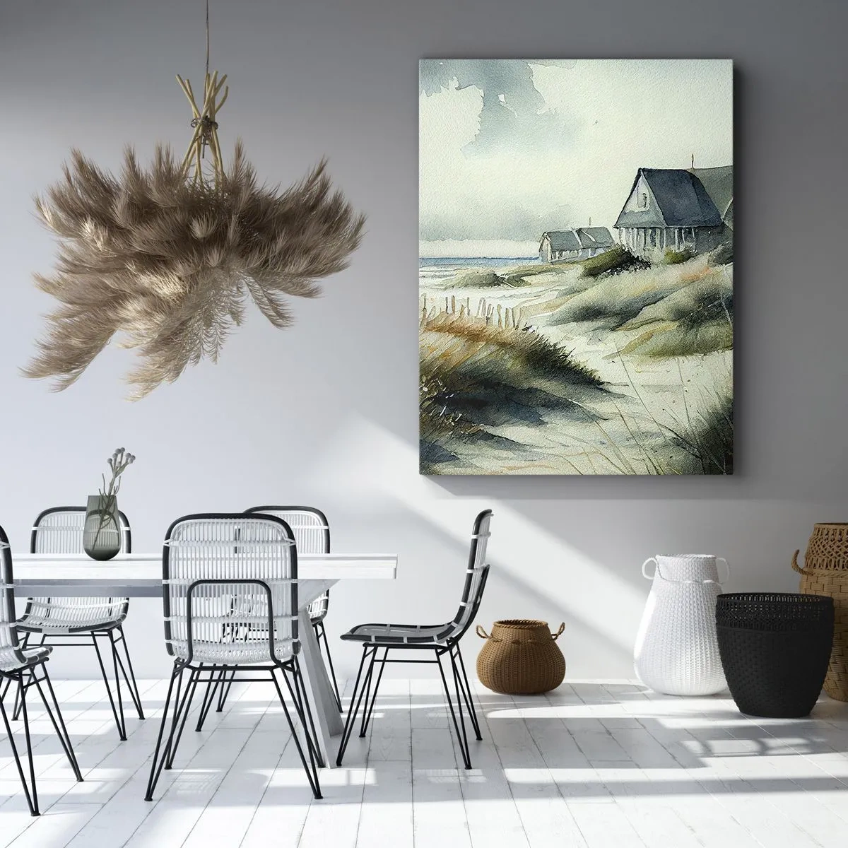 Quadro su tela - Stampe su Tela - Una casa al mare circondata dal prato e con vista sul mare - 50x70cm - Lontano dal caos - Decorazione murale moderna per soggiorno e camera da letto ARTTOR