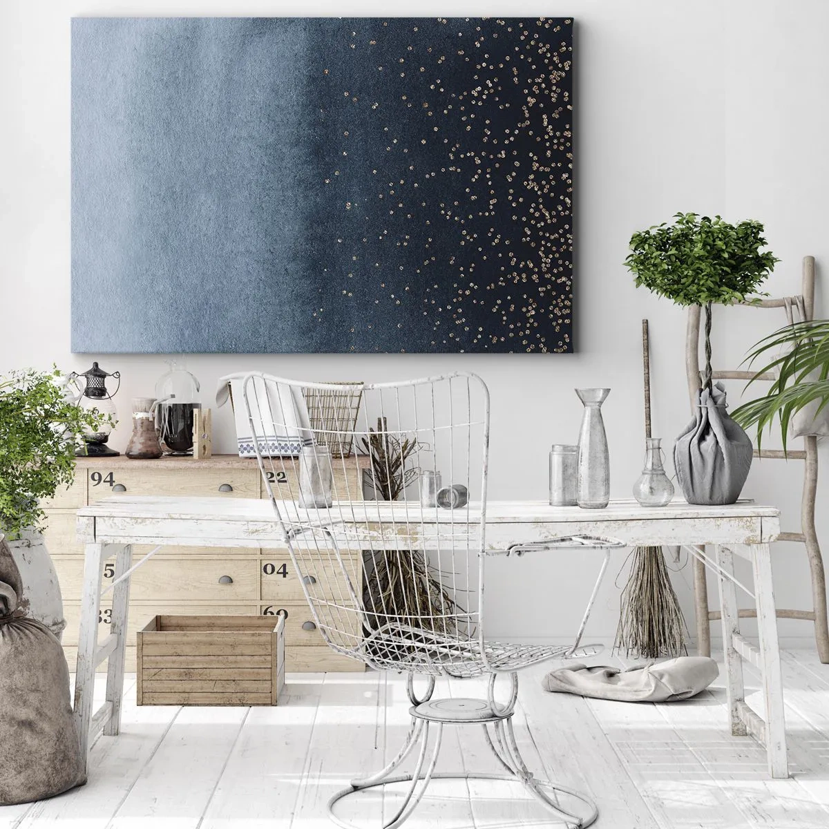 Quadro su tela - Stampe su Tela - Sfumature blu con sottili accenti dorati - 100x70cm - Composizione: fasi blu - Decorazione murale moderna per soggiorno e camera da letto ARTTOR