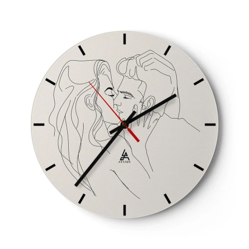 Orologio da parete - Orologio in Vetro - Un fumetto minimalista di una coppia innamorata - 30x30cm - Intrecciati dal sentimento - Decorazione murale moderna per soggiorno, cucina e camera da letto ARTTOR
