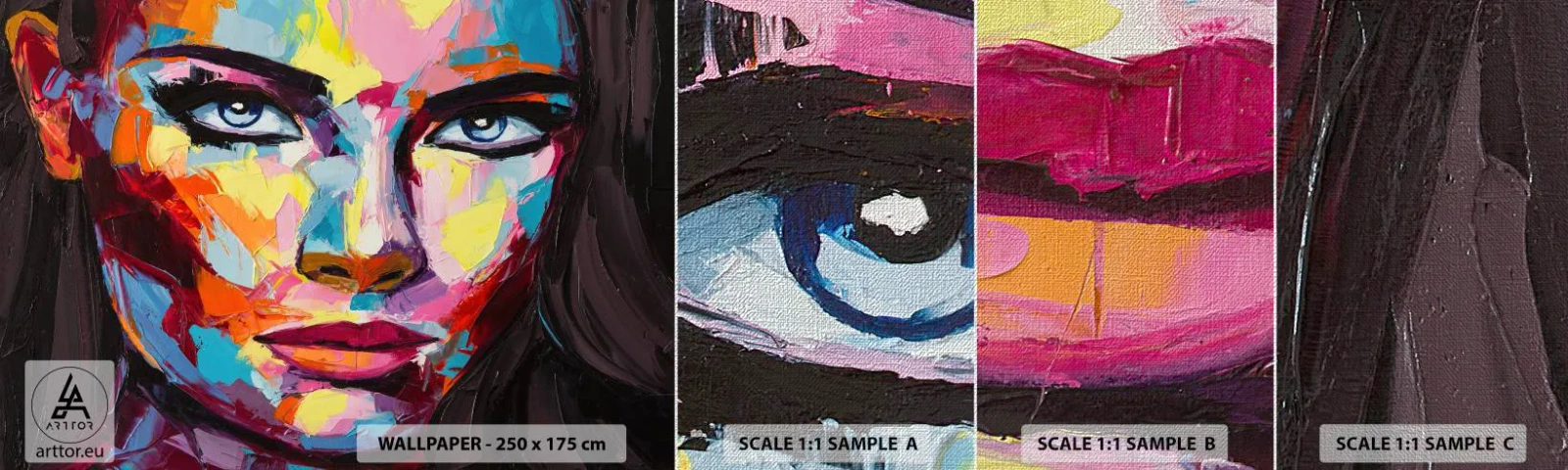 Campione di Fotomurale Premium Canvas - Anche l'anima è colorata - Ritratto di una donna, Viso, Pezzo - 100x30 cm