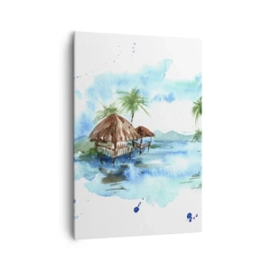 Quadro su tela - Stampe su Tela - Dipinto ad acquerello di un paesaggio tropicale con case e palme - 70x100cm - Da qualche parte nel Pacifico - Decorazione murale moderna per soggiorno e camera da letto ARTTOR