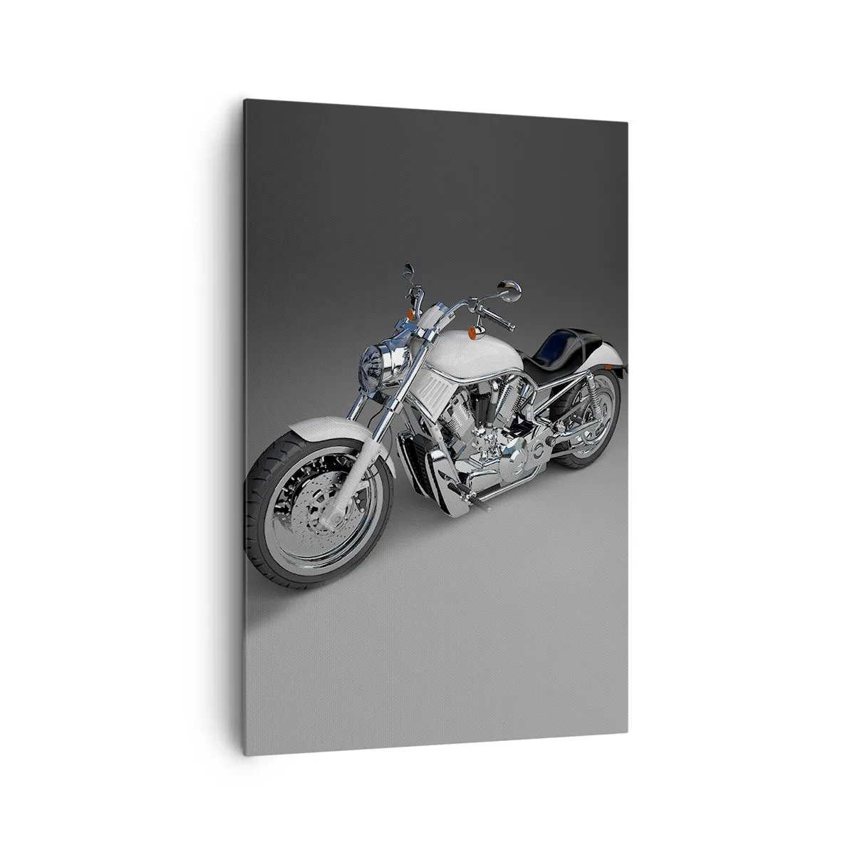 Quadro su tela - Stampe su Tela - Motocicletta cruiser bianca su sfondo grigio - 80x120cm - Viene voglia di inginocchiarsi - Decorazione murale moderna per soggiorno e camera da letto ARTTOR