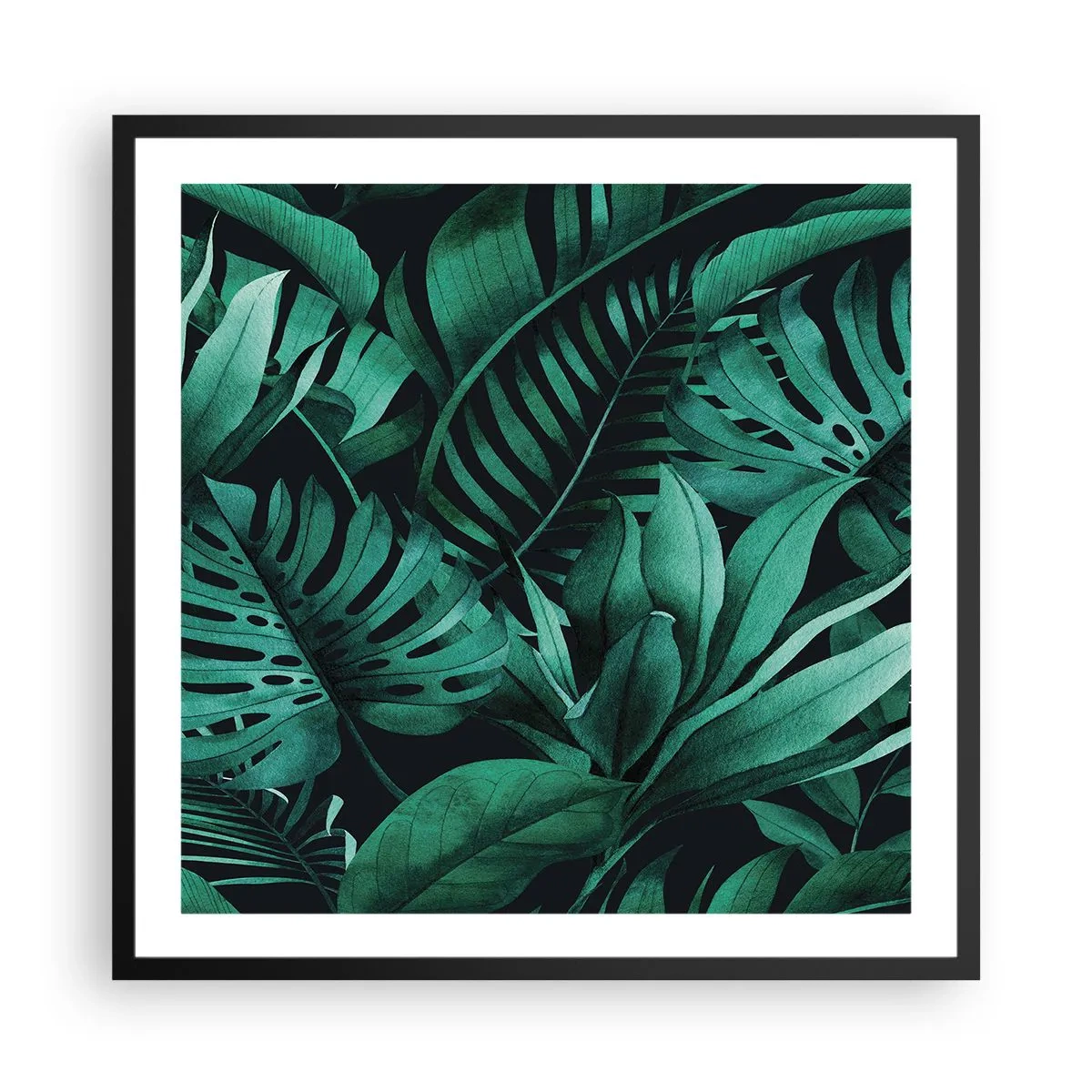 Poster in cornice nera - Dal profondo del verde tropicale - 60x60 cm