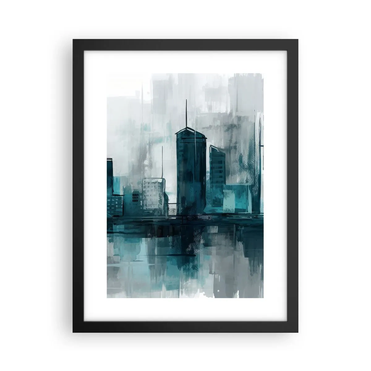 Poster in cornice nera - La città al colore della pioggia - 30x40 cm