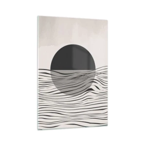 Quadro su vetro - Linee astratte e forme geometriche in colori tenui - 70x100cm - Composizione a metà - Decorazione murale moderna per soggiorno e camera da letto ARTTOR