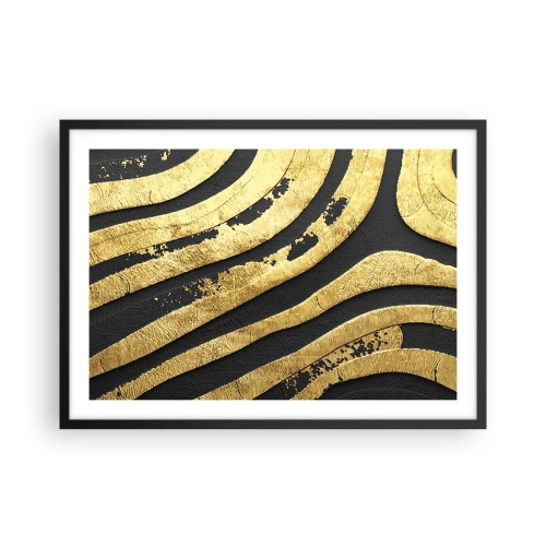 Poster in cornice nera - Onde astratte dorate su sfondo nero - 70x50cm - Tutto scorre - Decorazione murale moderna per soggiorno e camera da letto ARTTOR