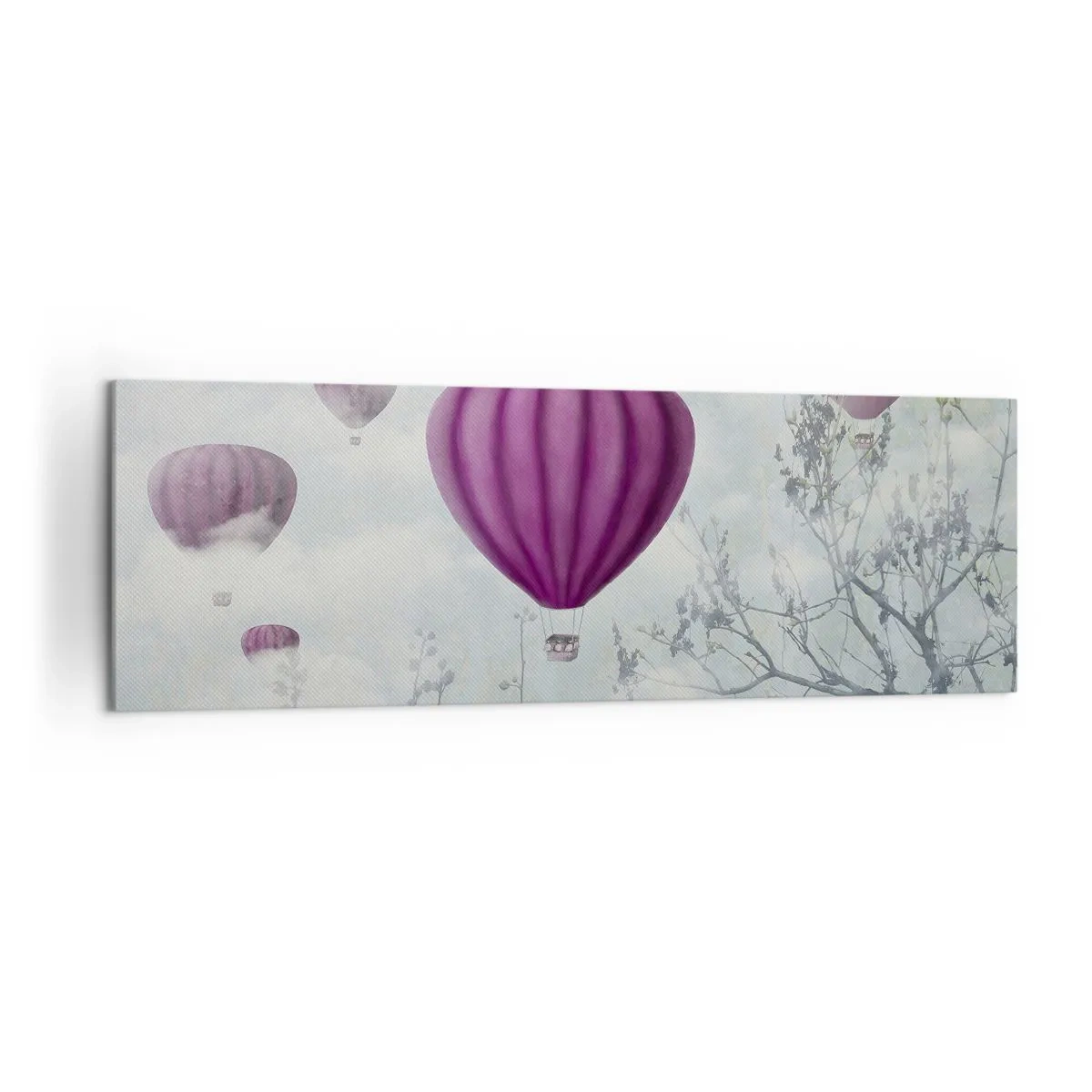 Quadro su tela - Stampe su Tela - Palloncini viola che fluttuano sopra gli alberi tra le nuvole - 160x50cm - Come navi nel cielo - Decorazione murale moderna per soggiorno e camera da letto ARTTOR