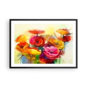 Poster in cornice nera - Fiori astratti colorati su uno sfondo chiaro - 70x50cm - Non solo rossi - Decorazione murale moderna per soggiorno e camera da letto ARTTOR