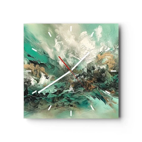Orologio da parete - Orologio in Vetro - Paesaggio astratto nei toni del verde e dell'oro - 30x30cm - Frangente nero e smeraldo - Decorazione murale moderna per soggiorno e camera da letto ARTTOR