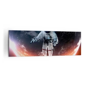 Quadro su tela - Stampe su Tela - Un astronauta che fluttua sopra una Terra illuminata dal sole - 160x50cm - Posso restare ancora un po'? - Decorazione murale moderna per soggiorno e camera da letto ARTTOR
