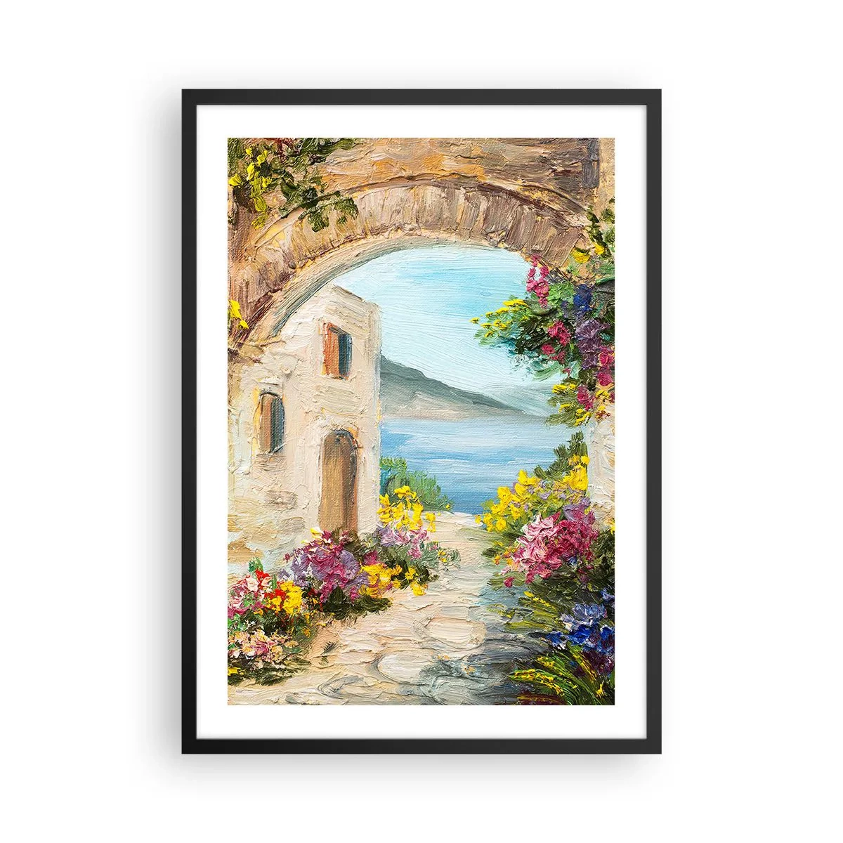 Poster in cornice nera - Arco in pietra con vista sul mare - 50x70cm - La bellezza della provincia costiera - Decorazione murale moderna per soggiorno e camera da letto ARTTOR