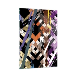 Quadro su vetro - Una composizione astratta con motivi geometrici e colori intensi. - 50x70cm - Elevato al quadrato - Decorazione murale moderna per soggiorno e camera da letto ARTTOR