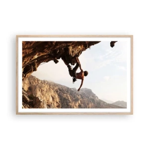 Poster in cornice rovere chiaro - Il mondo ristretto in una mano sul bordo del masso - 91x61 cm