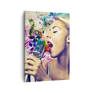 Quadro su tela - Stampe su Tela - Ritratto artistico di una donna che canta con effetti colorati - 50x70cm - Dipingere il mondo con la voce - Decorazione murale moderna per soggiorno e camera da letto ARTTOR