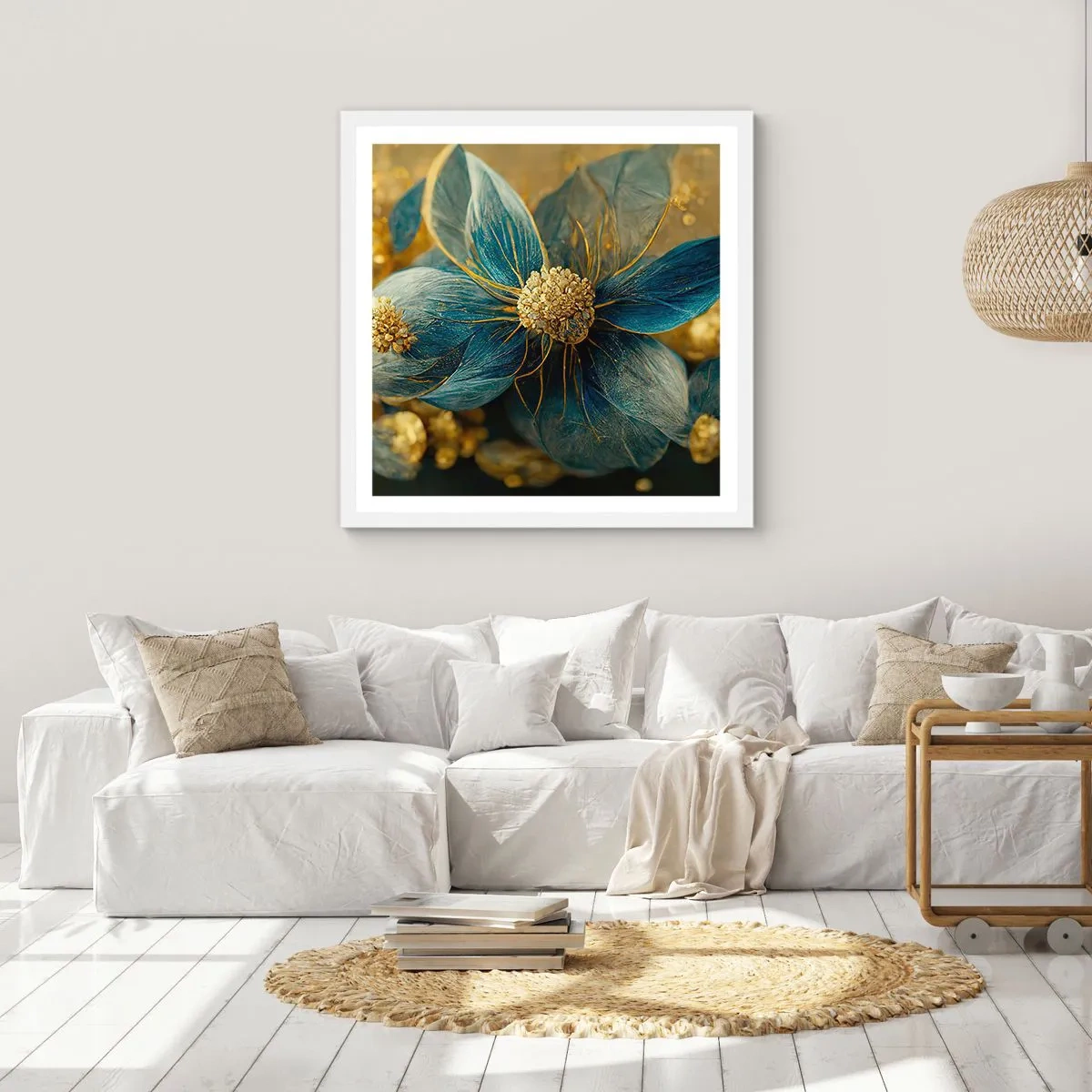 Poster in cornice bianca - Fiorire d'oro - 60x60 cm