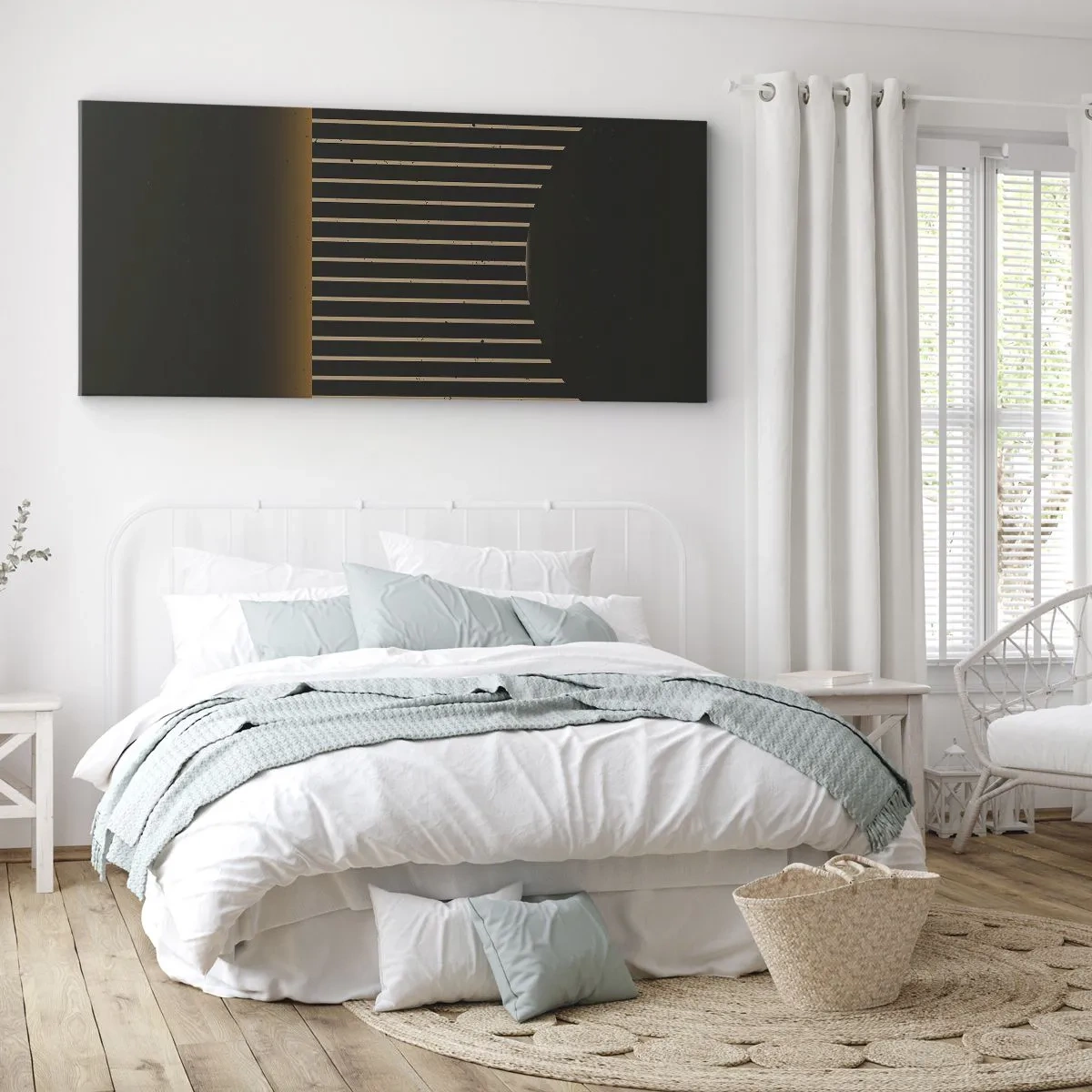 Quadro su tela - Stampe su Tela - Motivo geometrico a strisce su sfondo scuro - 120x50cm - Esaminare l'oscurità - Decorazione murale moderna per soggiorno e camera da letto ARTTOR