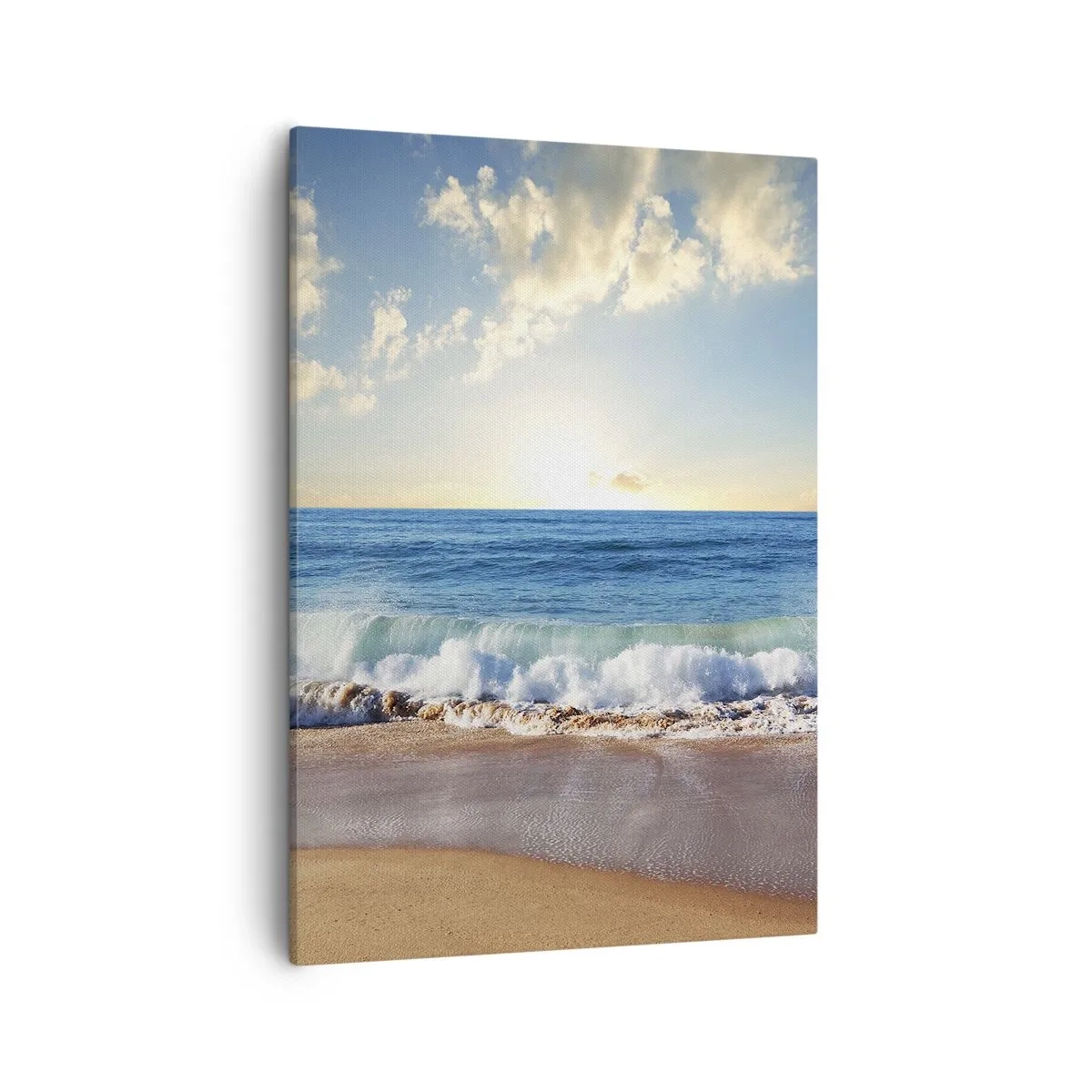 Quadro su tela - Stampe su Tela - Una spiaggia soleggiata con onde che si infrangono sulla riva - 50x70cm - Insieme movimento e immobilità - Decorazione murale moderna per soggiorno e camera da letto ARTTOR