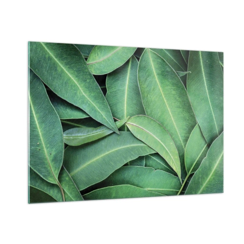 Quadro su vetro - Primo piano di foglie verdi disposte a strati - 100x70cm - Succosi e freschi - Decorazione murale moderna per soggiorno e camera da letto ARTTOR
